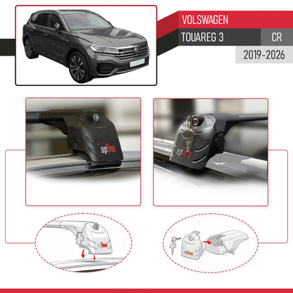 Compatible avec Volkswagen Touareg 3 (CR) 2019-2026 ACE-2 modèle Barres de Toit Railing Porte-Bagages de Voiture Noir Aluminium Barres