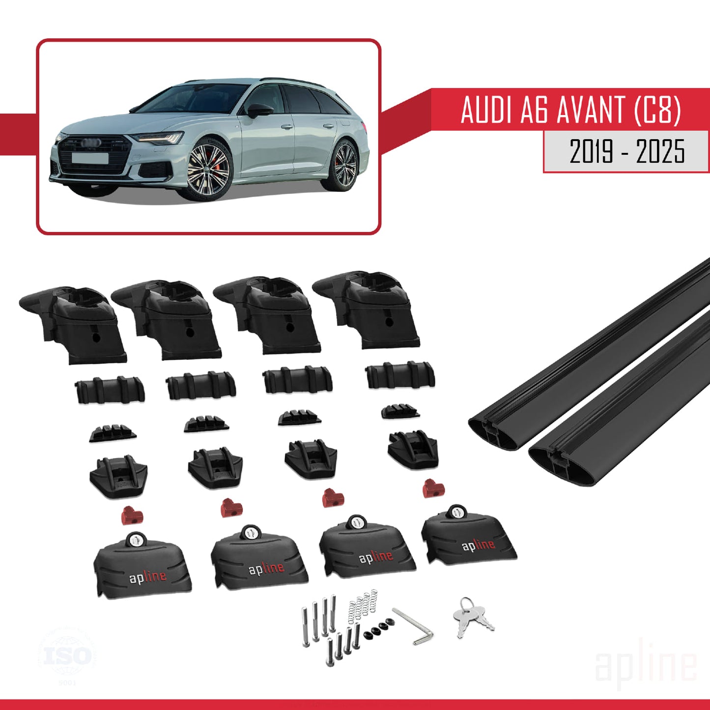 Compatible avec A6 (C8) Avant 2019-2025 ACE-2 Barres de Toit Railing Porte-Bagages de Voiture Noir Aluminium 2 Barres