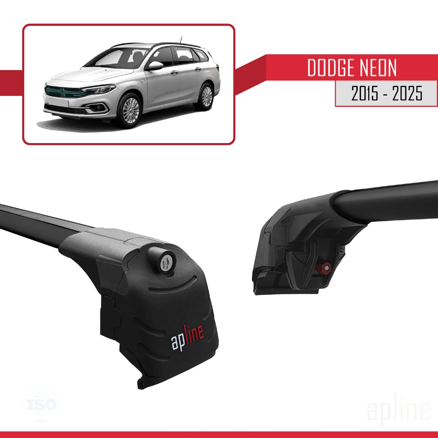 Compatible avec Dodge Neon 2015-2025 ACE-2 Barres de Toit Railing Porte-Bagages de Voiture Noir Aluminium 2 Barres