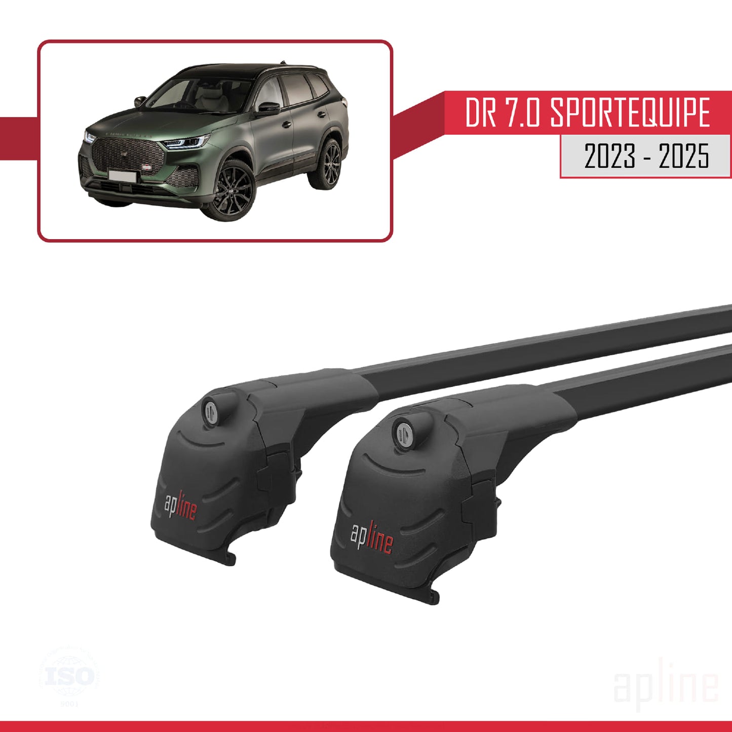 Compatible avec DR 7.0 Sportequipe 7 (It) 2023-2025 ACE-2 Barres de Toit Railing Porte-Bagages de Voiture Noir Aluminium 2 Barres