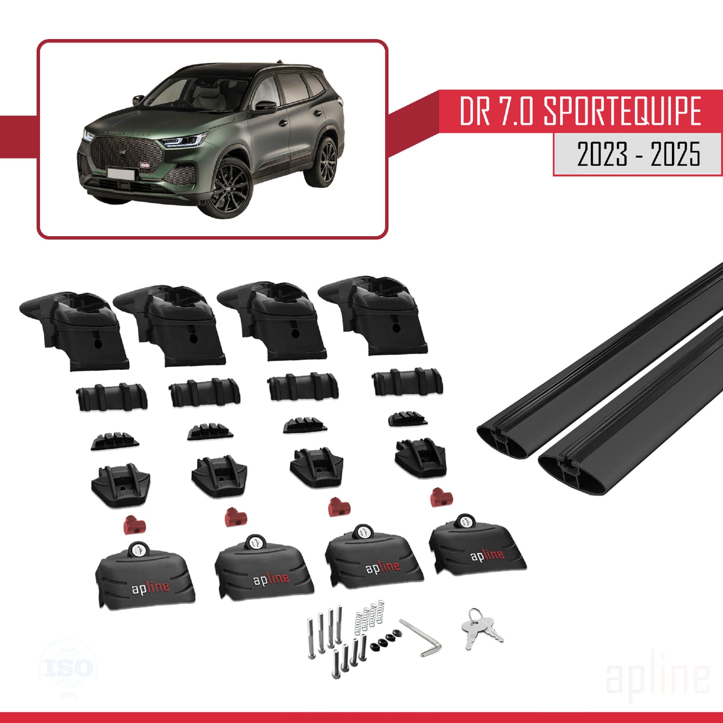 Compatible avec DR 7.0 Sportequipe 7 (It) 2023-2025 ACE-2 Barres de Toit Railing Porte-Bagages de Voiture Noir Aluminium 2 Barres