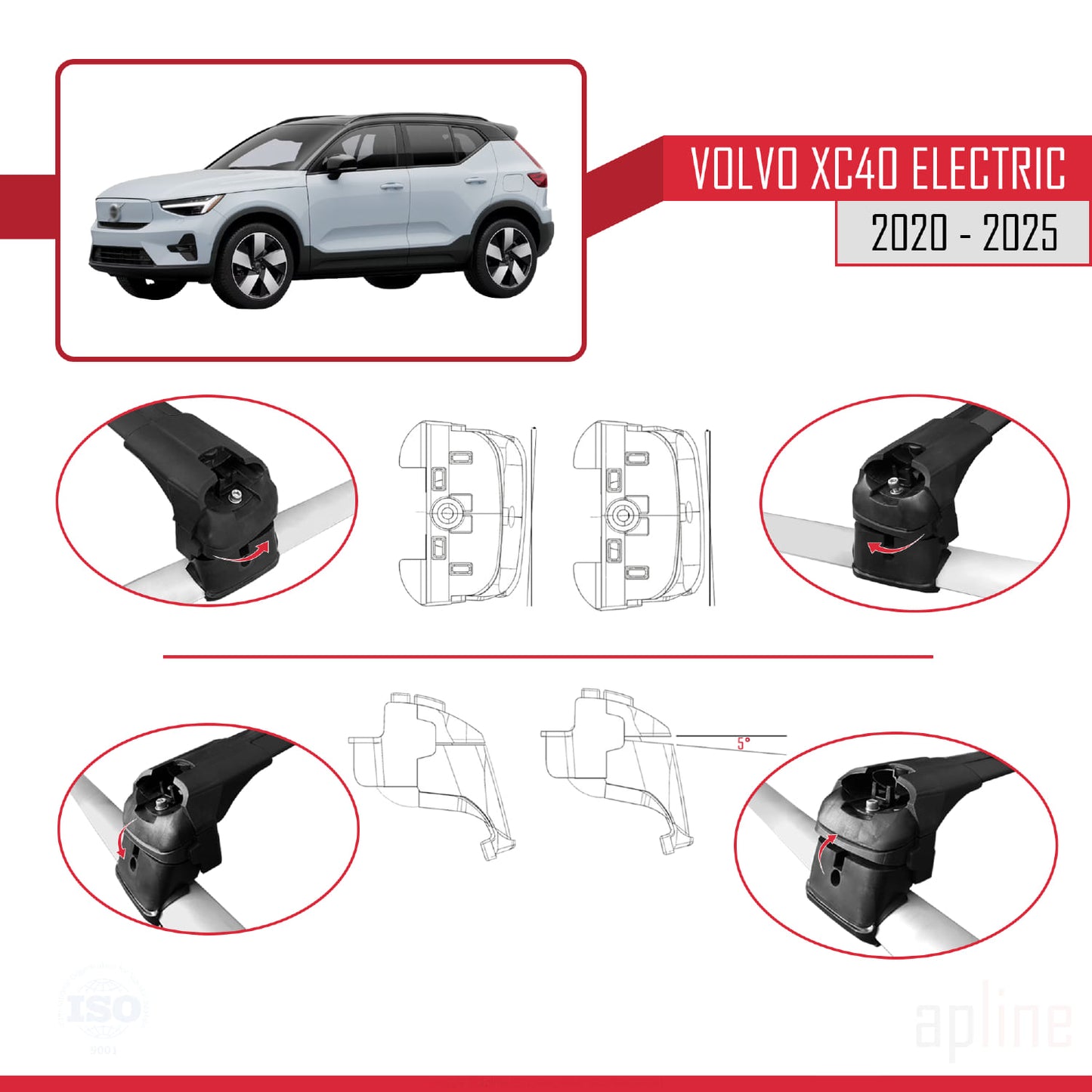 Compatible avec Volvo XC40 (Elektrik) 2020-2025 ACE-2 Barres de Toit Railing Porte-Bagages de Voiture Noir Aluminium 2 Barres