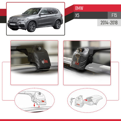 Compatible avec BMW X5 (F15) 2014-2018 2 Adet ACE-2 modèle Barres de Toit Railing Porte-Bagages de Voiture Noir Aluminium Barres