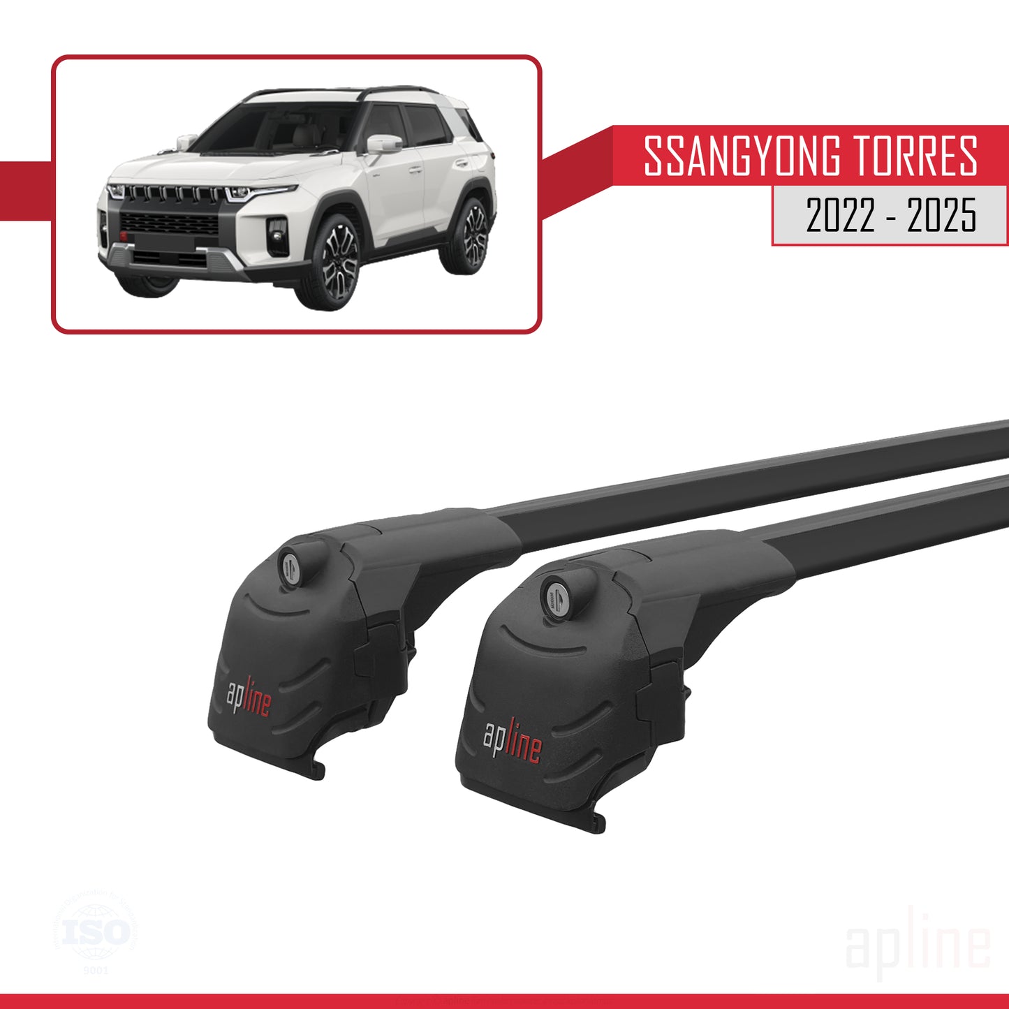 Compatible avec SsangYong Torres 2022-2025 ACE-2 Barres de Toit Railing Porte-Bagages de Voiture Noir Aluminium 2 Barres