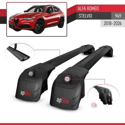 Compatible with Alfa Romeo Stelvio 2018-2024 ACE-2 Car Roof Rack Cross Bar Black Aluminium 2 Bars
