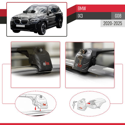 Compatible avec BMW iX3 (G08) 2020-2025 ACE-2 modèle Barres de Toit Railing Porte-Bagages de Voiture Noir Aluminium Barres