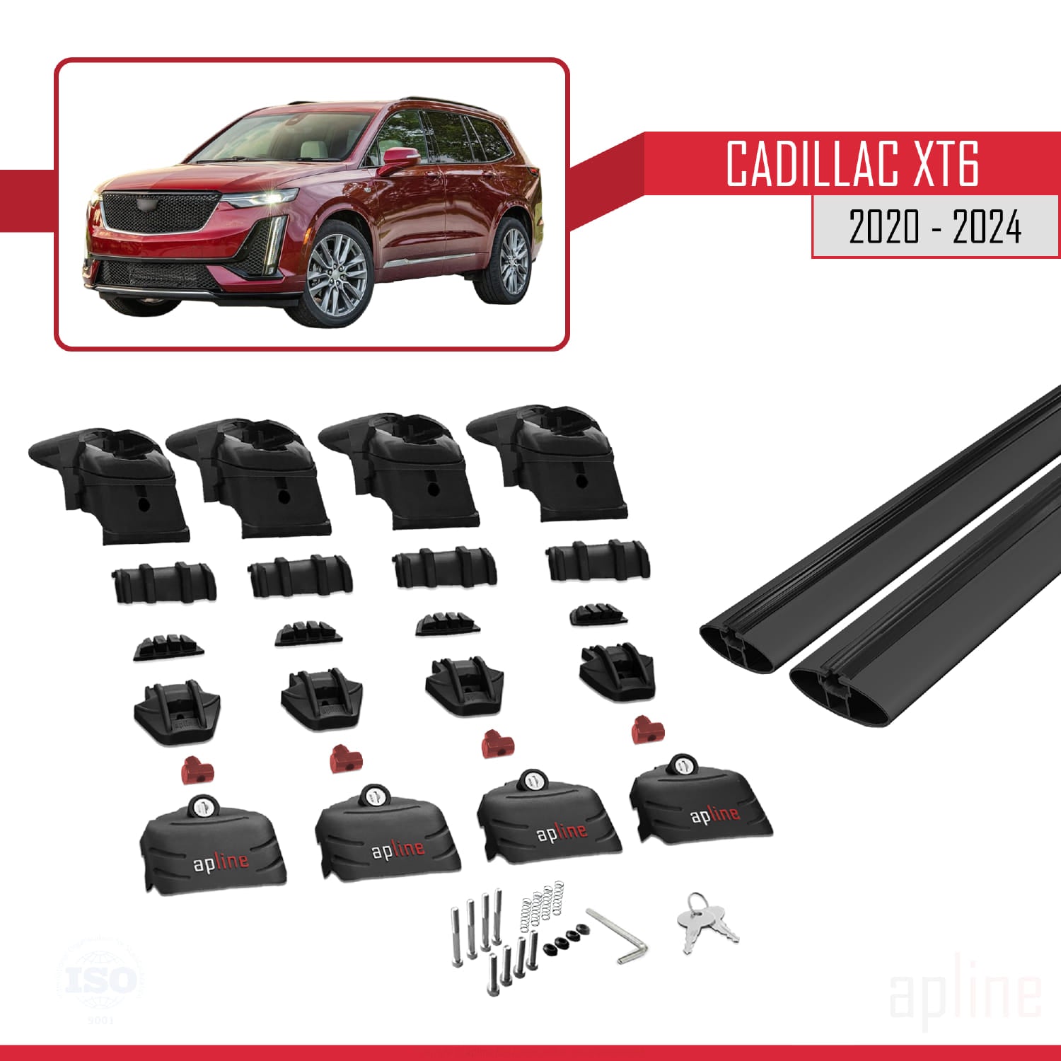 Compatible avec Cadillac XT6 2020-2024 ACE-2 Barres de Toit Railing Porte-Bagages de Voiture Noir Aluminium 2 Barres