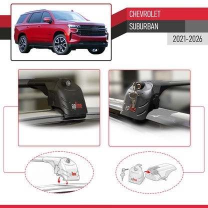 Compatible avec Chevrolet Suburban 2021-2026 ACE-2 modèle Barres de Toit Railing Porte-Bagages de Voiture Noir Aluminium Barres