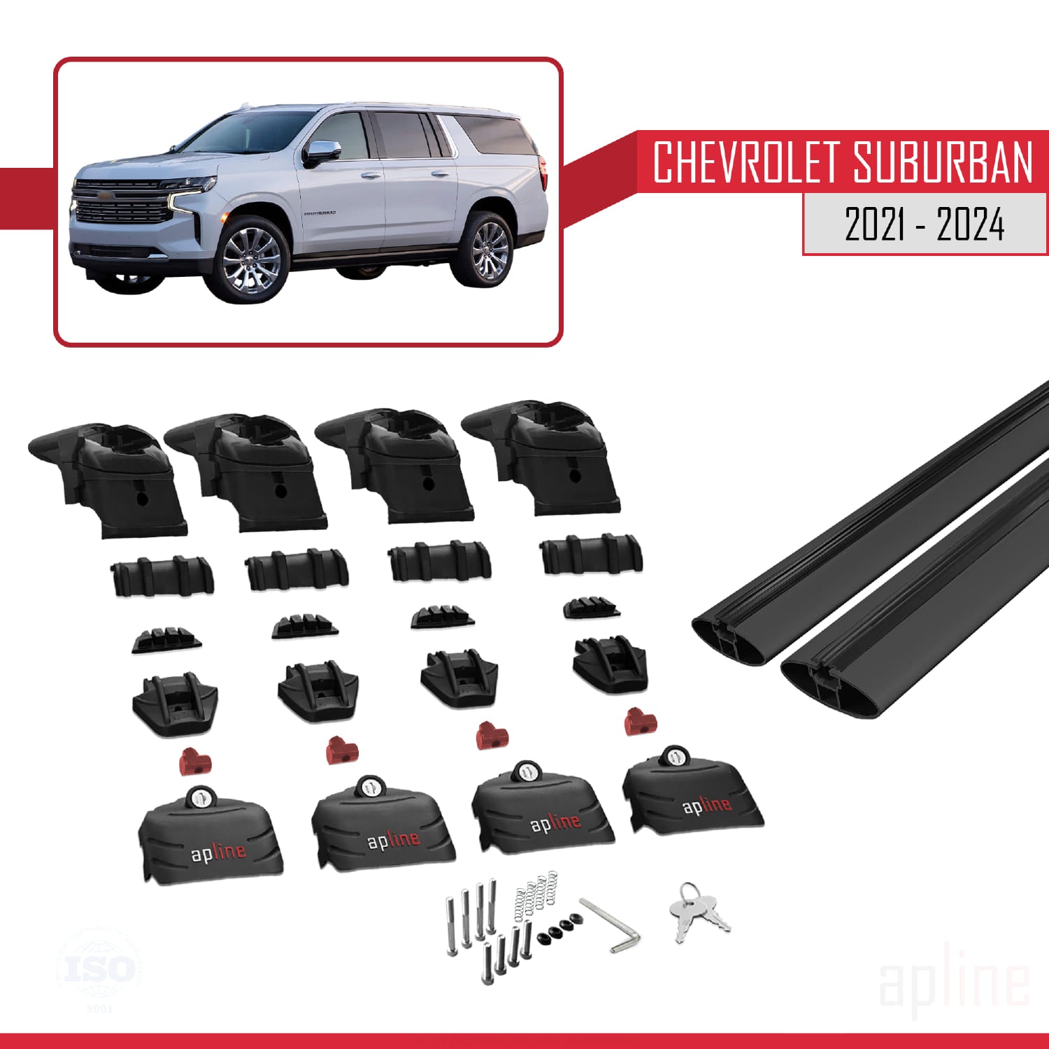 Compatible avec Chevrolet Suburban 2021-2024 ACE-2 Barres de Toit Railing Porte-Bagages de Voiture Noir Aluminium 2 Barres