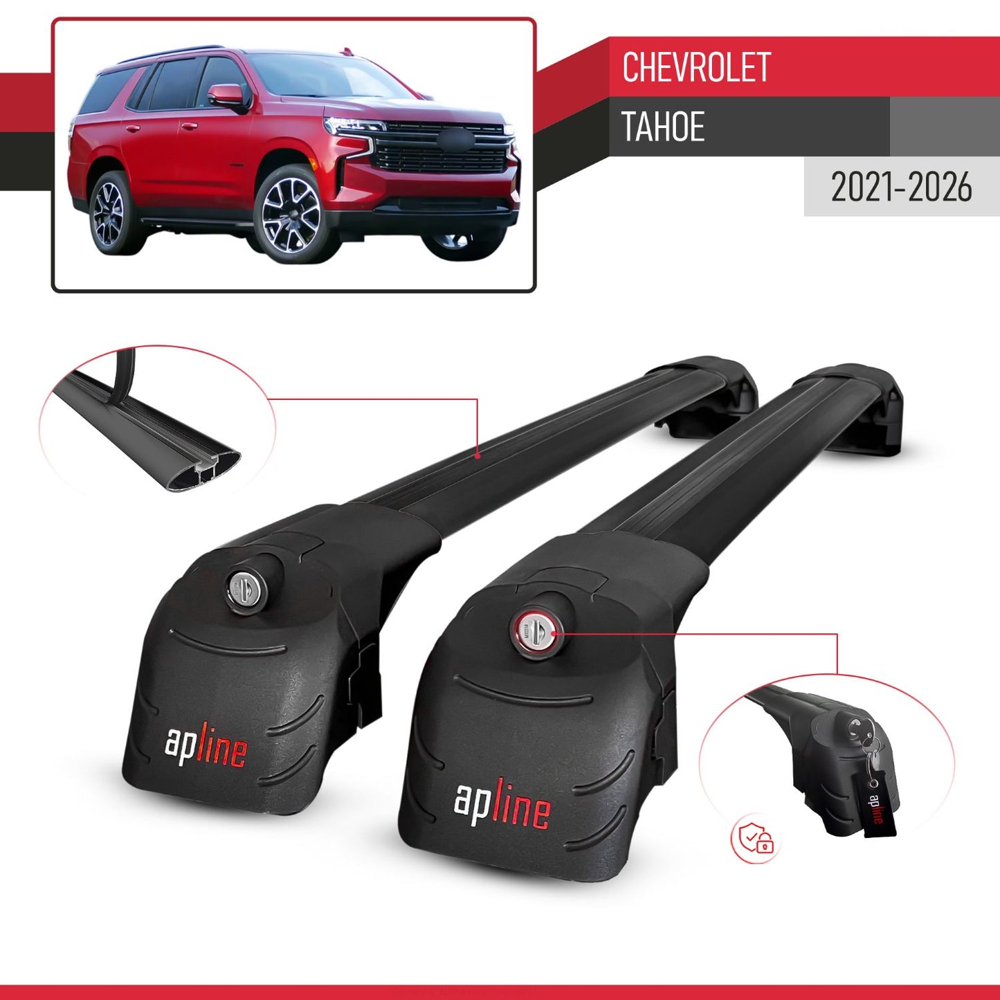 Compatible avec Chevrolet Tahoe 2021-2026 ACE-2 modèle Barres de Toit Railing Porte-Bagages de Voiture Noir Aluminium Barres