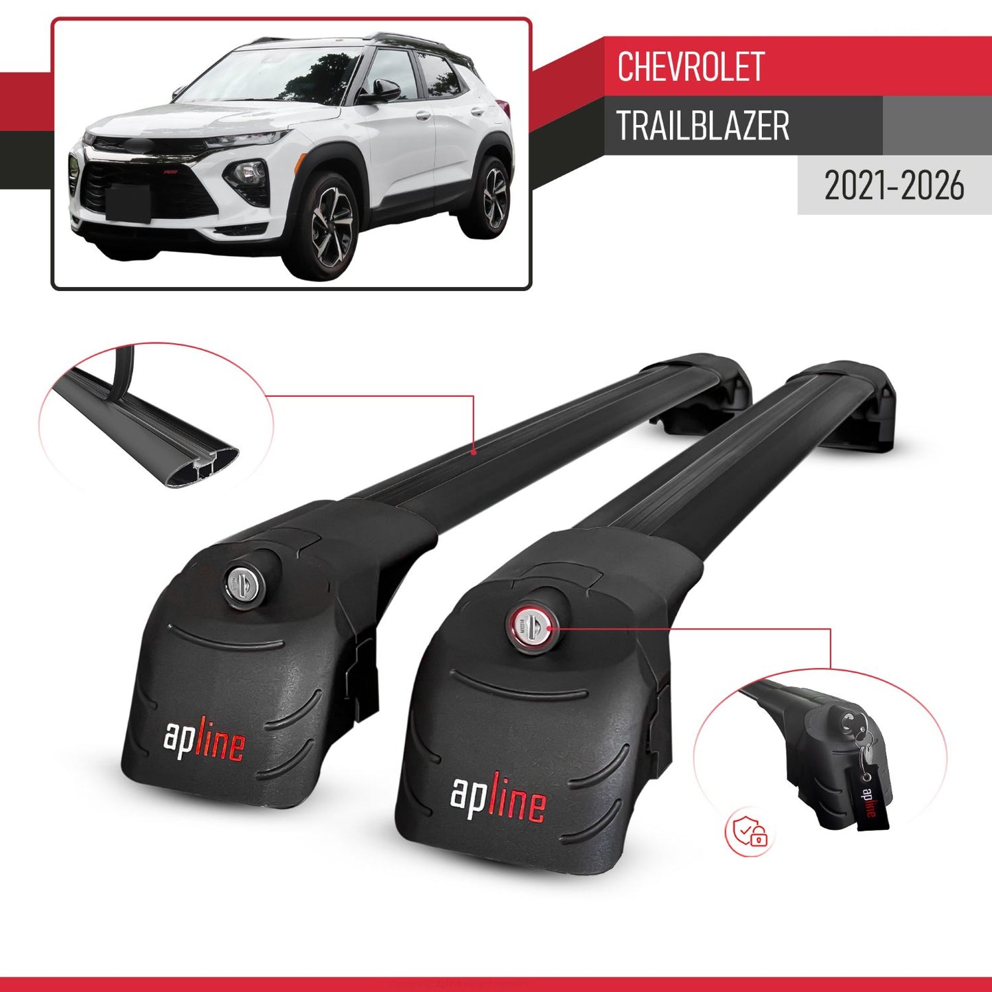 Compatible avec Chevrolet Trailblazer 2021-2026 ACE-2 modèle Barres de Toit Railing Porte-Bagages de Voiture Noir Aluminium Barres