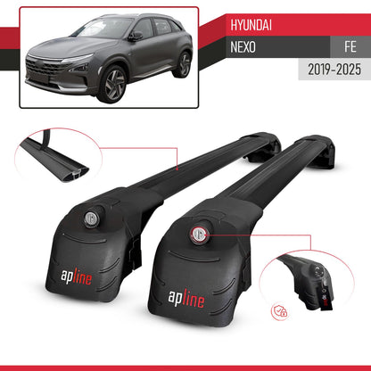 Compatible avec Hyundai Nexo (FE) 2019-2025 ACE-2 modèle Barres de Toit Railing Porte-Bagages de Voiture Noir Aluminium Barres