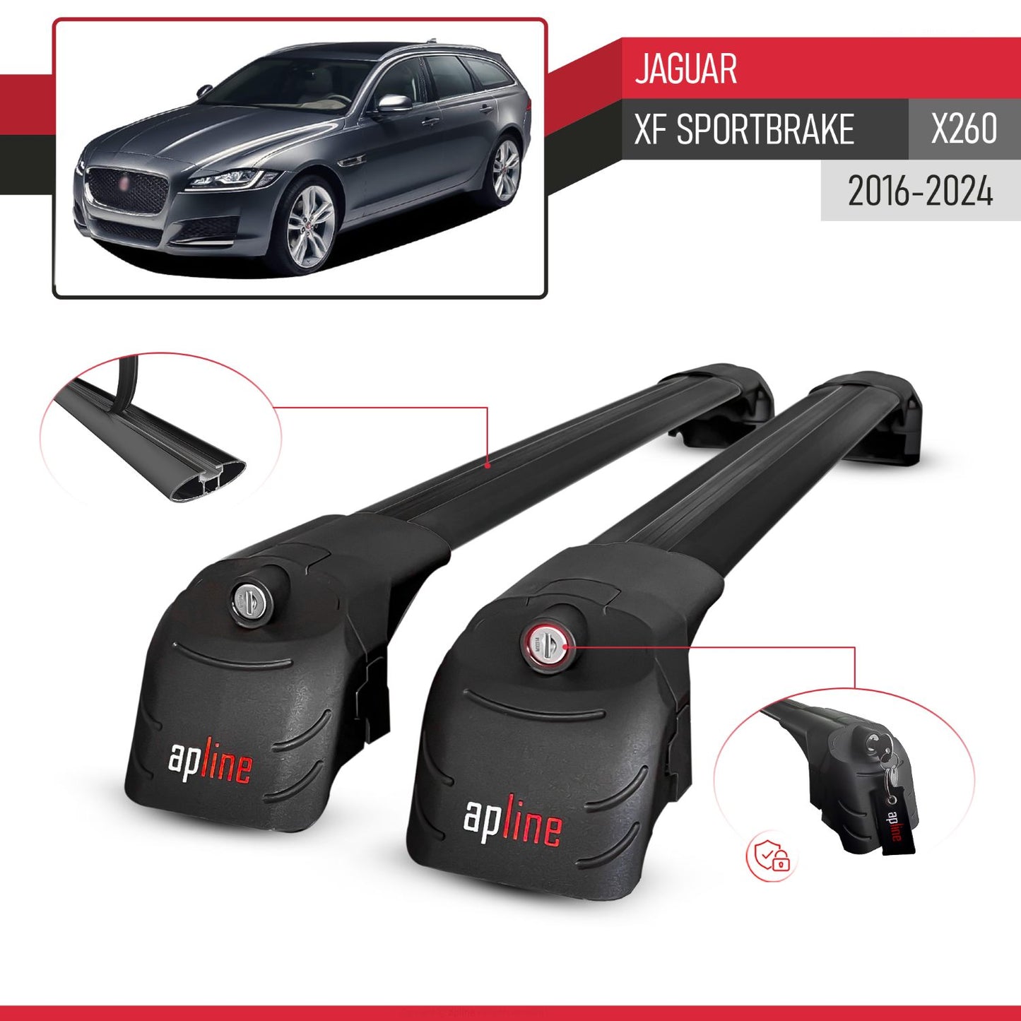 Compatible avec Jaguar XF Sportbrake (X260) 2016-2024 ACE-2 modèle Barres de Toit Railing Porte-Bagages de Voiture Noir Aluminium Barres