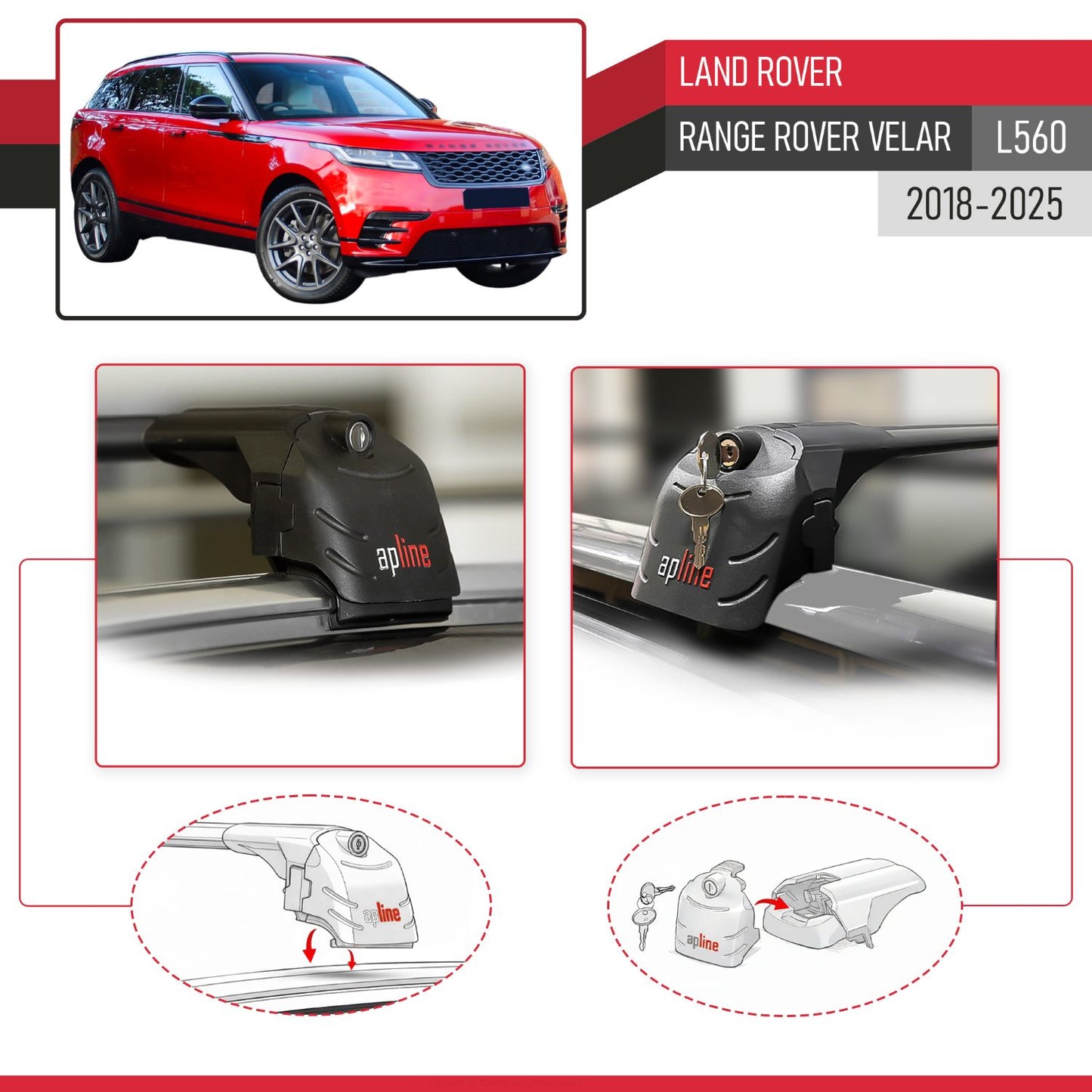 Compatible avec Land Rover Range Rover Velar (L560) 2018-2025 ACE-2 modèle Barres de Toit Railing Porte-Bagages de Voiture Noir Aluminium Barres