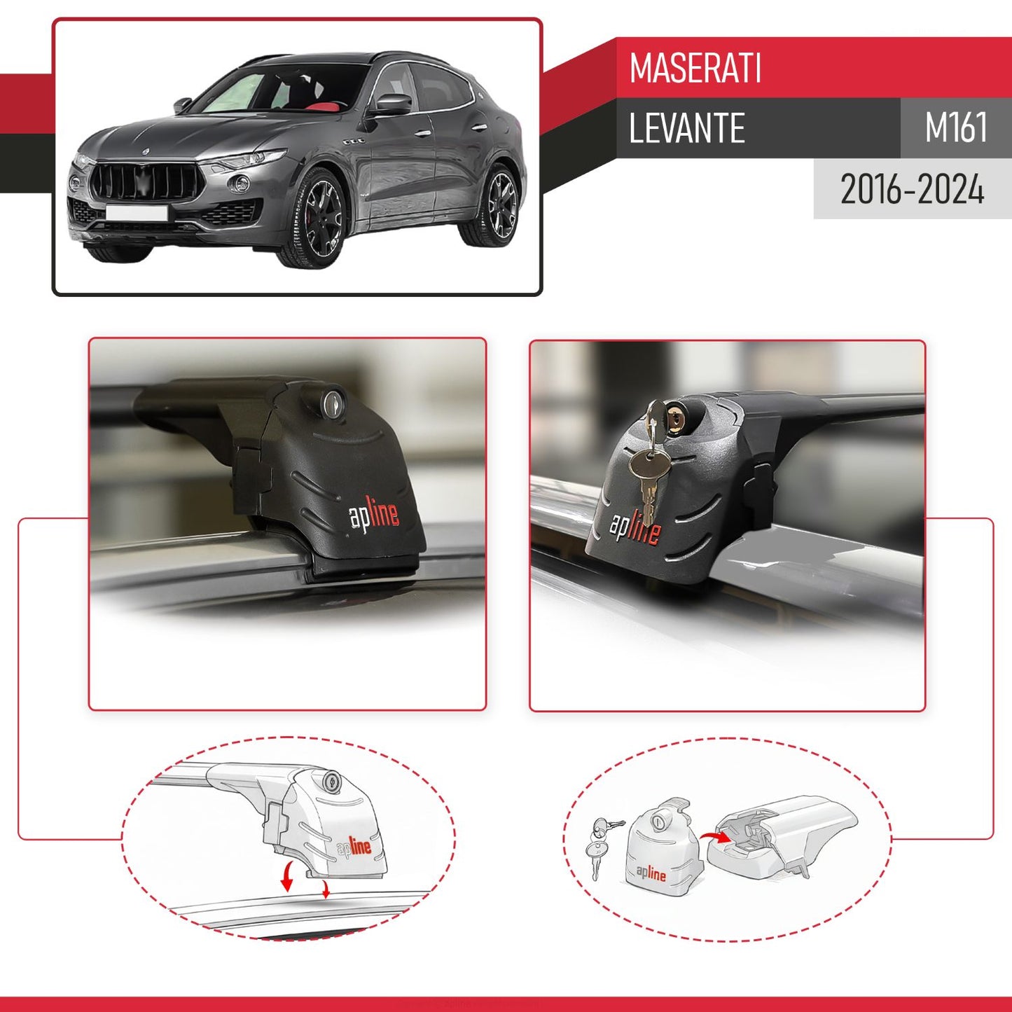 Compatible avec Maserati Levante (M161) 2016-2024 ACE-2 modèle Barres de Toit Railing Porte-Bagages de Voiture Noir Aluminium Barres