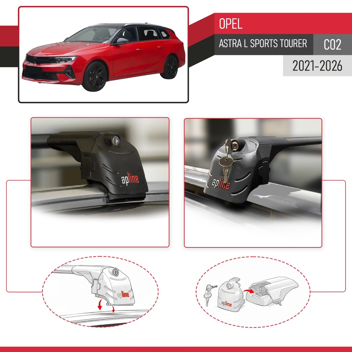 Compatible avec Opel Astra L Sports Tourer (C02) 2021-2026 ACE-2 modèle Barres de Toit Railing Porte-Bagages de Voiture Noir Aluminium Barres