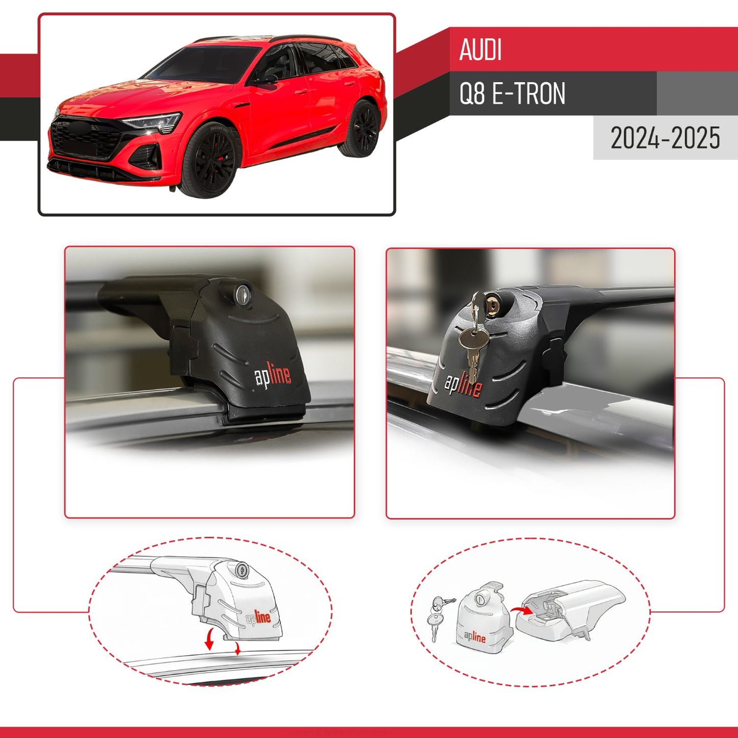 Compatible avec Audi Q8 e-Tron 2024-2025 ACE-2 modèle Barres de Toit Railing Porte-Bagages de Voiture Noir Aluminium Barres