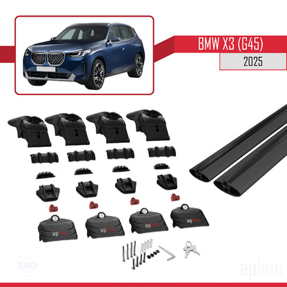 Compatible avec BMW X3 (G45) 2025 ACE-2 Barres de Toit Railing Porte-Bagages de Voiture Noir Aluminium 2 Barres