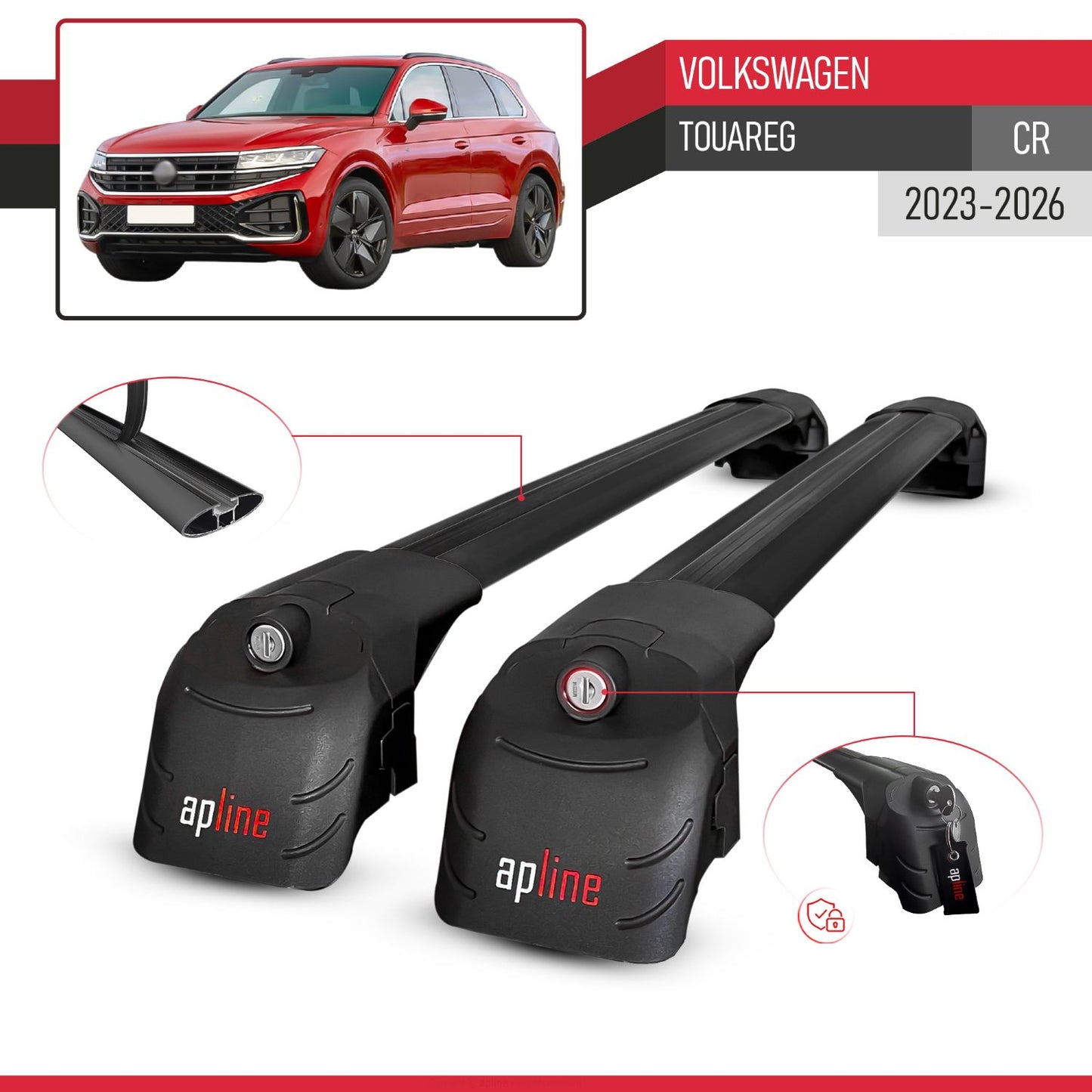Compatible avec Volkswagen Touareg (CR) 2023-2026 ACE-2 modèle Barres de Toit Railing Porte-Bagages de Voiture Noir Aluminium Barres