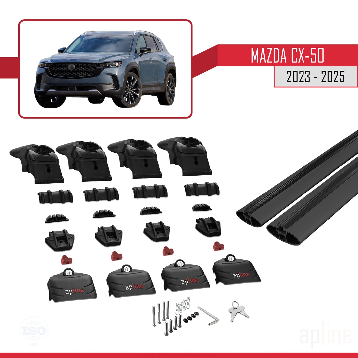 Compatible avec Mazda CX-50 2023-2025 ACE-2 Barres de Toit Railing Porte-Bagages de Voiture Noir Aluminium 2 Barres