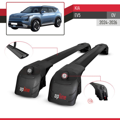 Compatible avec Kia EV5 (OV) 2024-2026 ACE-2 modèle Barres de Toit Railing Porte-Bagages de Voiture Noir Aluminium Barres