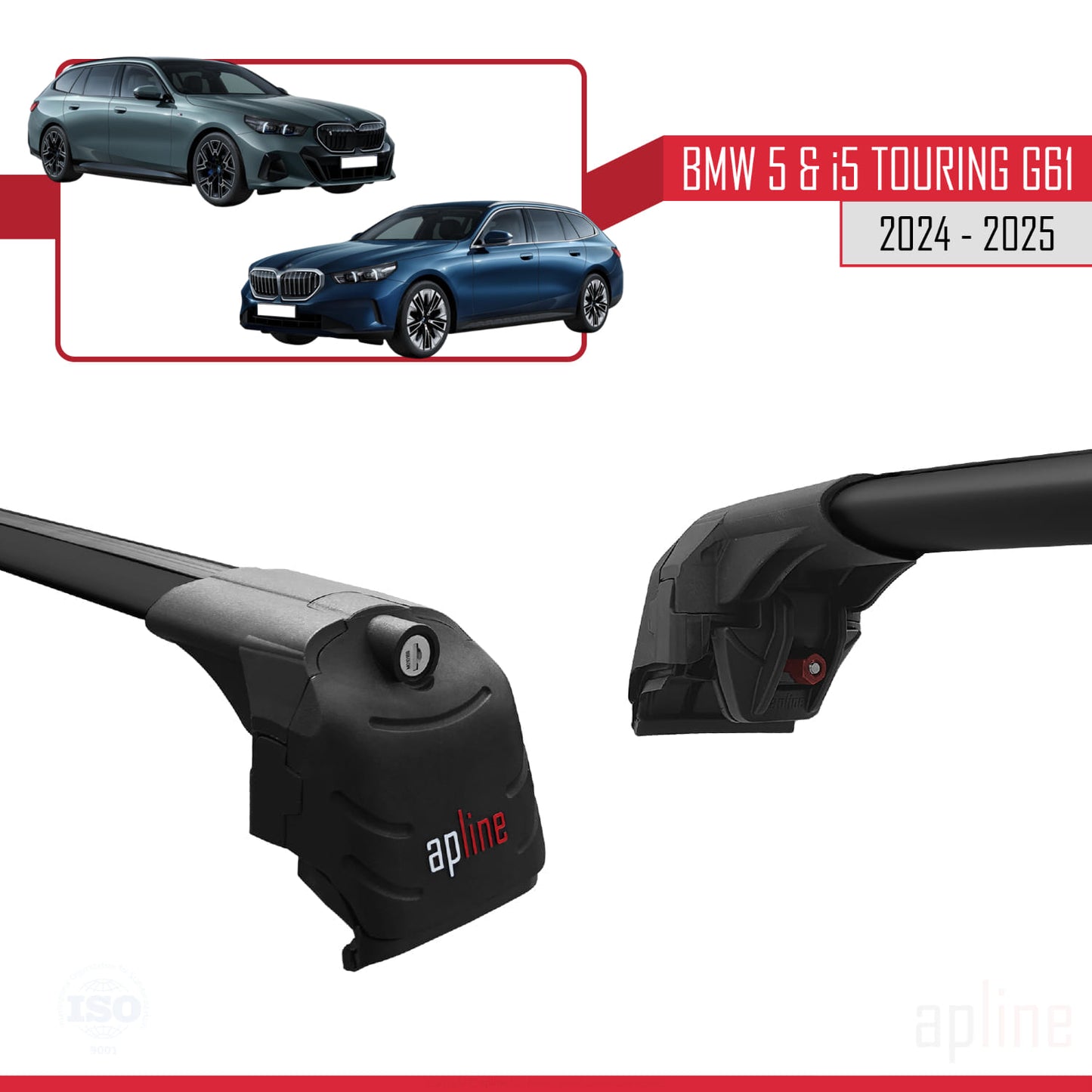 Compatible avec BMW 5 Series / i5 G61 Touring 2024-2025 ACE-2 Barres de Toit Railing Porte-Bagages de Voiture Noir Aluminium 2 Barres