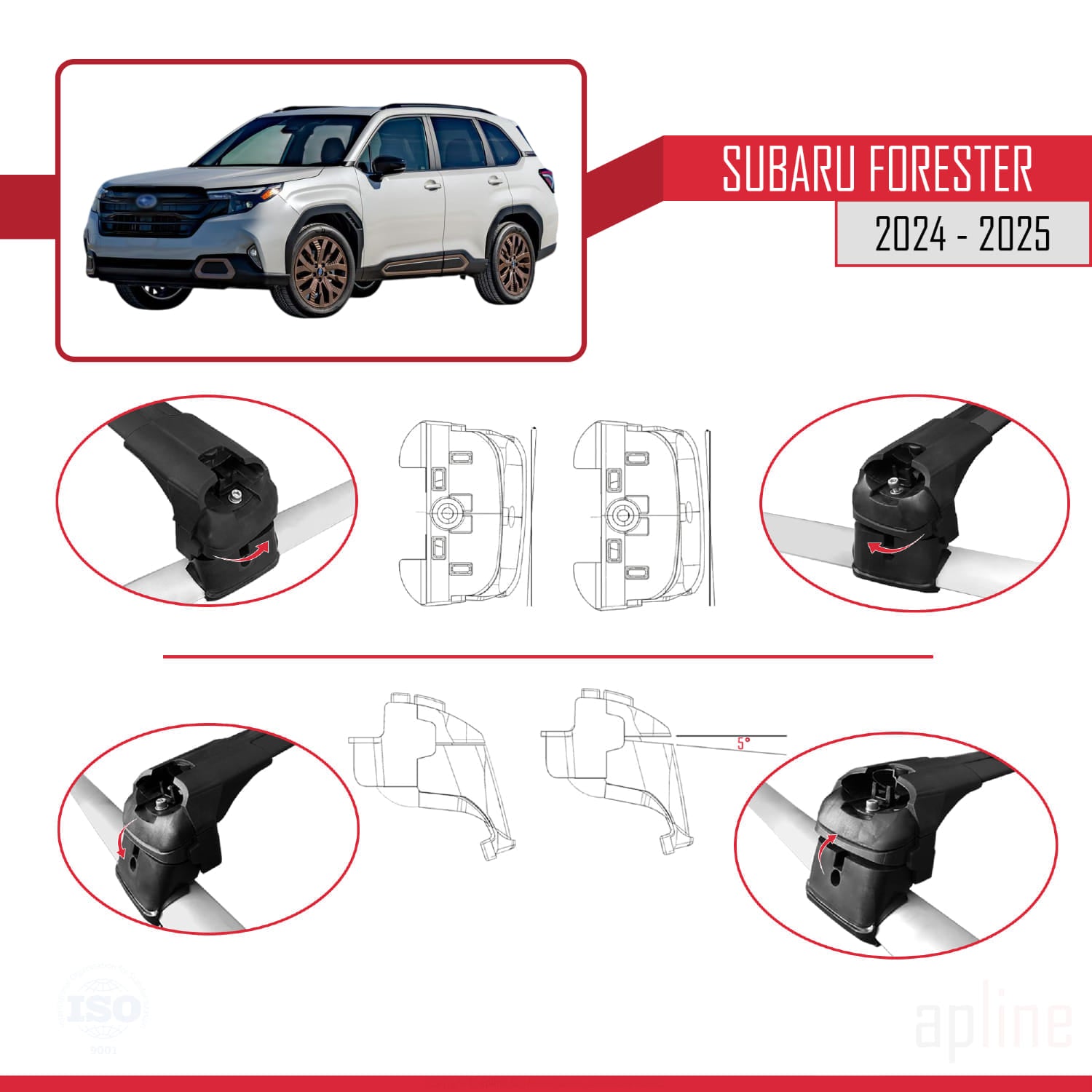 Compatible avec Subaru Forester 2024-2025 ACE-2 Barres de Toit Railing Porte-Bagages de Voiture Noir Aluminium 2 Barres