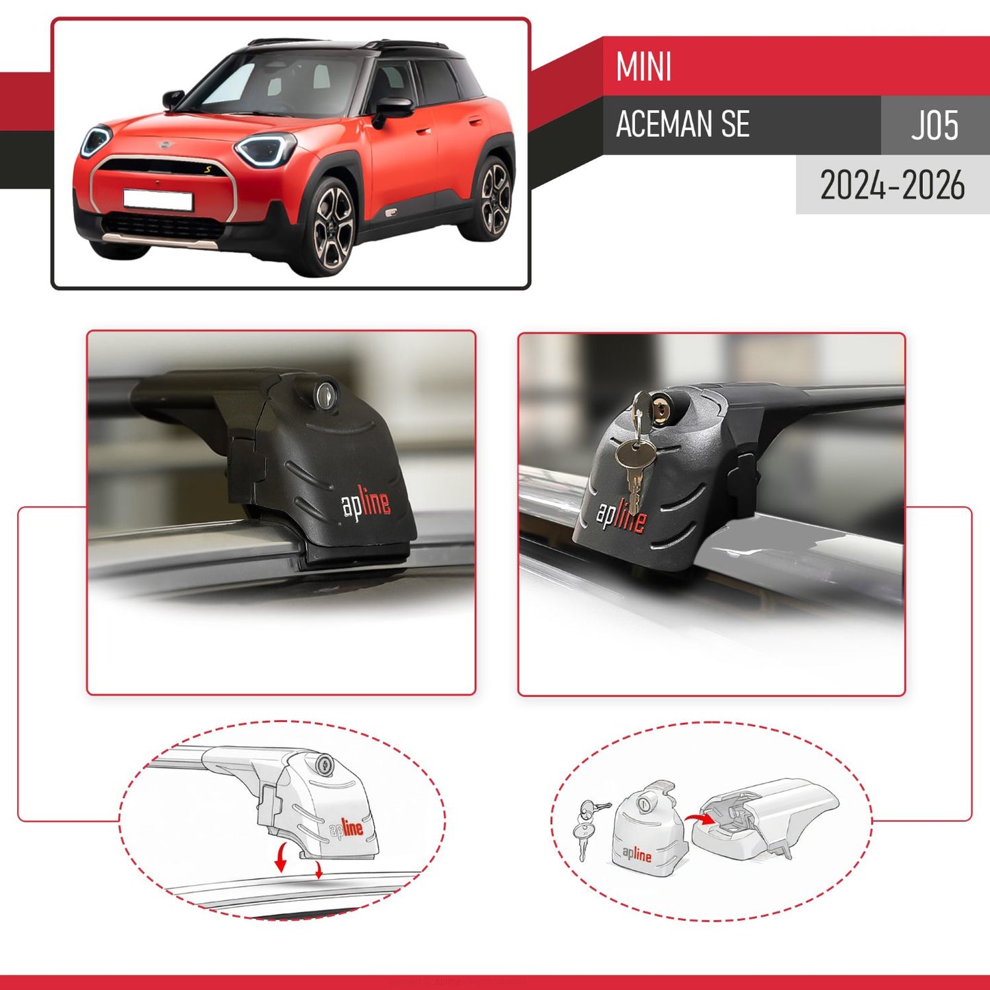 Compatible avec Mini Aceman SE (J05) 2024-2026 ACE-2 modèle Barres de Toit Railing Porte-Bagages de Voiture Noir Aluminium Barres