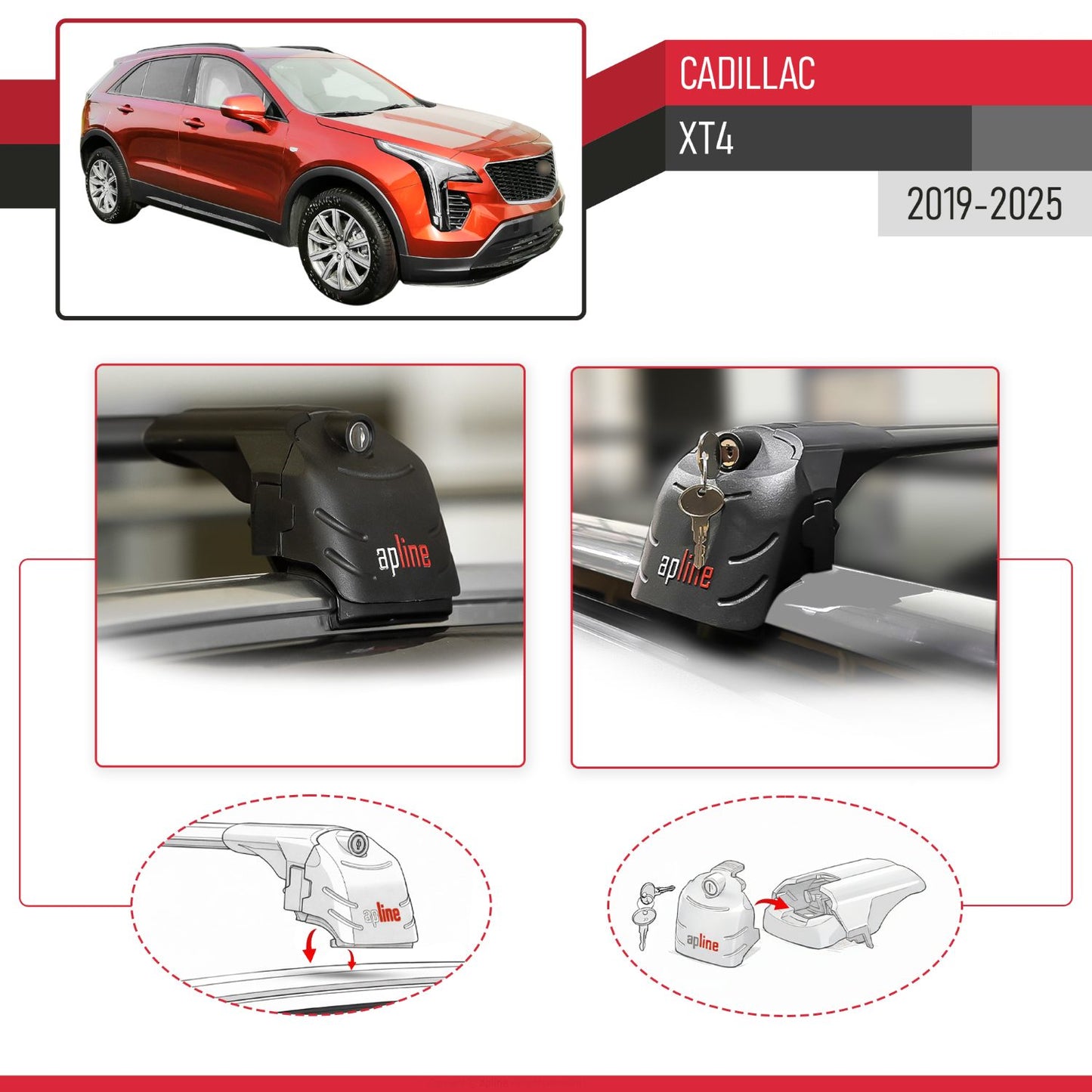Compatible avec Cadillac XT4 2019-2025 ACE-2 modèle Barres de Toit Railing Porte-Bagages de Voiture Noir Aluminium Barres