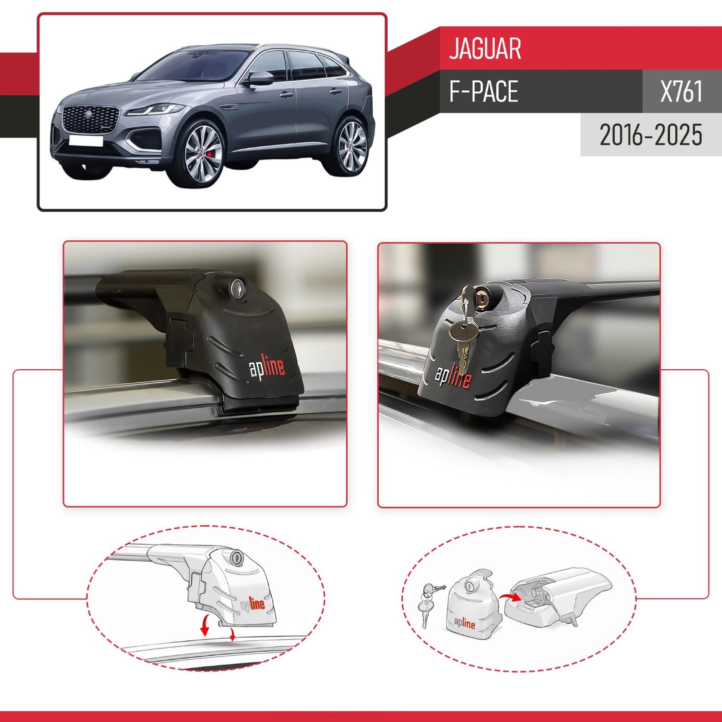 Compatible avec Jaguar F-Pace (X761) 2016-2025 ACE-2 modèle Barres de Toit Railing Porte-Bagages de Voiture Noir Aluminium Barres
