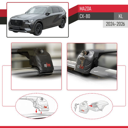 Compatible avec Mazda CX-80 (KL) 2024-2026 ACE-2 modèle Barres de Toit Railing Porte-Bagages de Voiture Noir Aluminium Barres