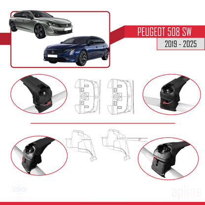Compatible avec Peugeot 508 SW 2019-2025 ACE-2 Barres de Toit Railing Porte-Bagages de Voiture Noir Aluminium 2 Barres