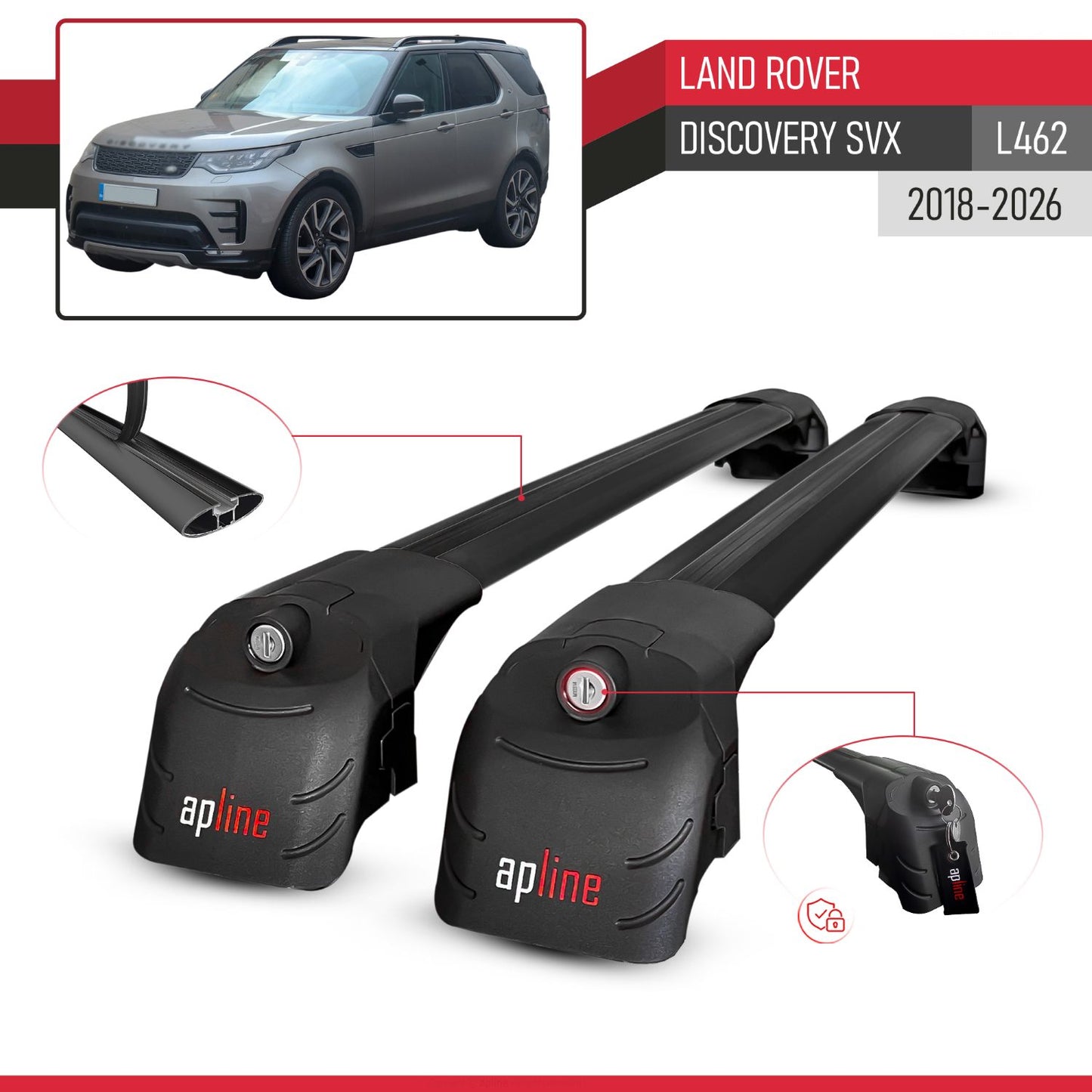 Compatible avec Land Rover Discovery SVX (L462) 2018-2026 ACE-2 modèle Barres de Toit Railing Porte-Bagages de Voiture Noir Aluminium Barres