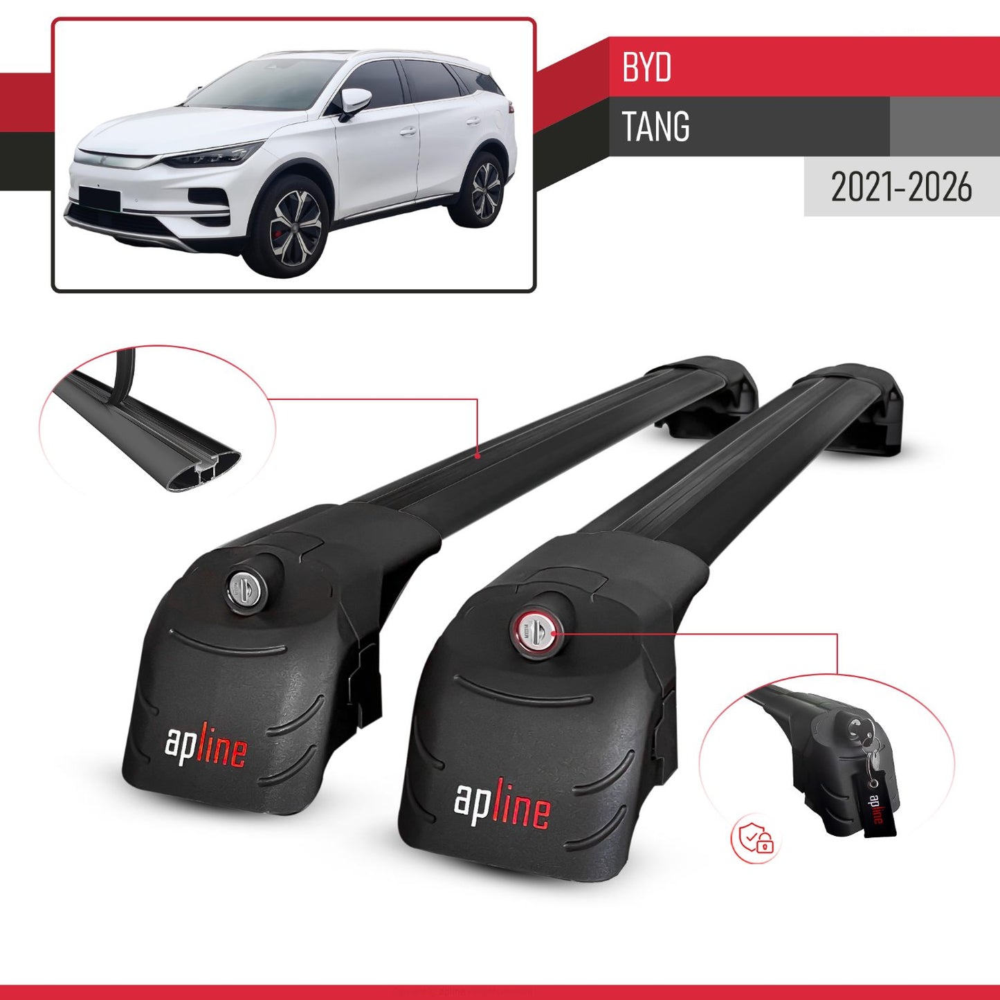 Compatible avec BYD Tang 2021-2026 ACE-2 modèle Barres de Toit Railing Porte-Bagages de Voiture Noir Aluminium Barres