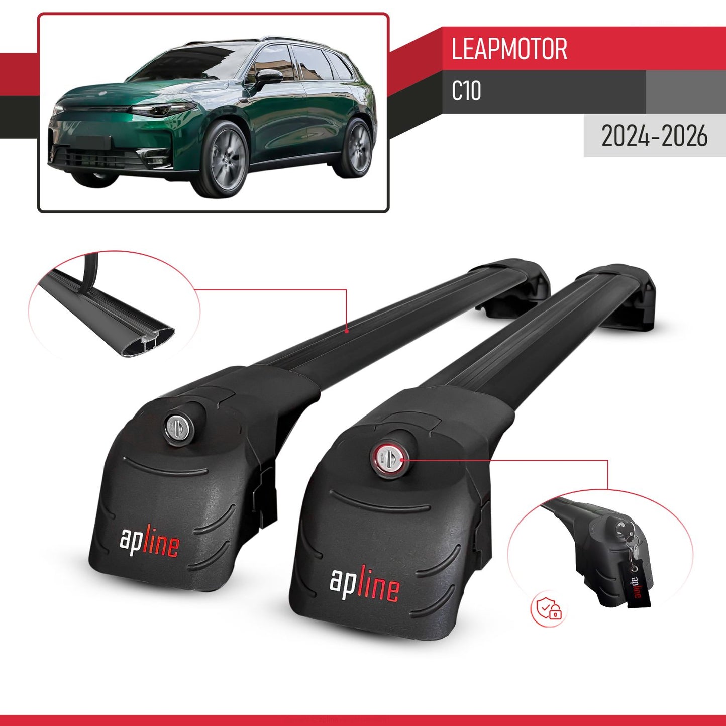 Compatible avec Leapmotor C10 2024-2026 ACE-2 modèle Barres de Toit Railing Porte-Bagages de Voiture Noir Aluminium Barres