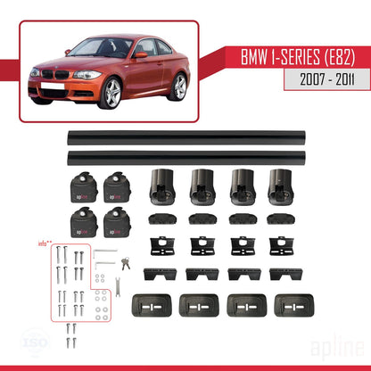 Kompatibel mit BMW 1er (E82) 2007-2013 ACE-3 Dachträger, Auto-Dachgepäckträger, schwarzes Aluminium, 2 Stangen