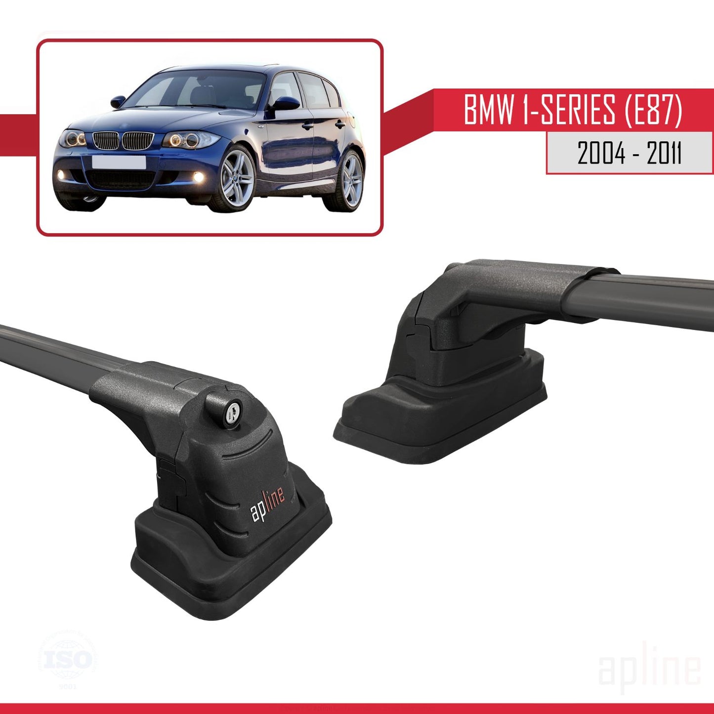 Kompatibel mit BMW 1er (E87) 2004-2011 ACE-3 Dachträger, Auto-Dachgepäckträger, schwarzes Aluminium, 2 Querträger