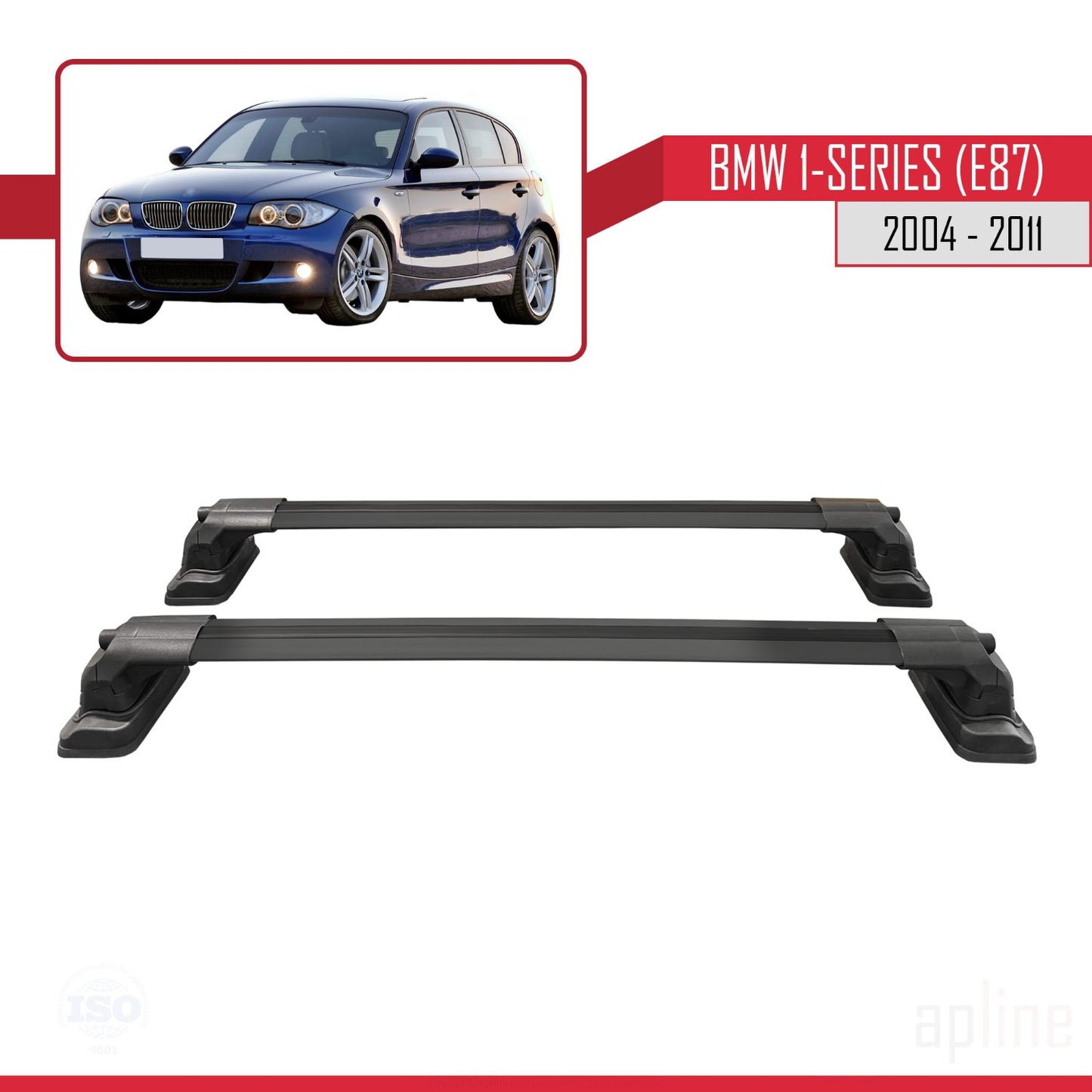 Kompatibel mit BMW 1er (E87) 2004-2011 ACE-3 Dachträger, Auto-Dachgepäckträger, schwarzes Aluminium, 2 Querträger