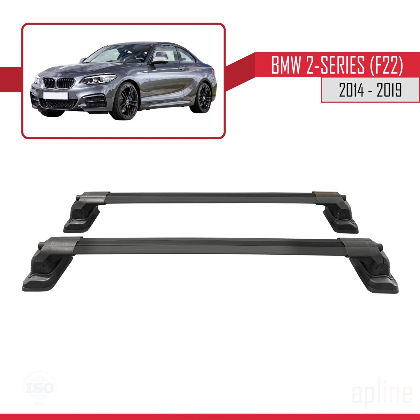 Kompatibel mit BMW 2er (F22) 2014-2019 ACE-3 Dachträger Auto-Dachgepäckträger Reling Schwarzes Aluminium 2 Stangen