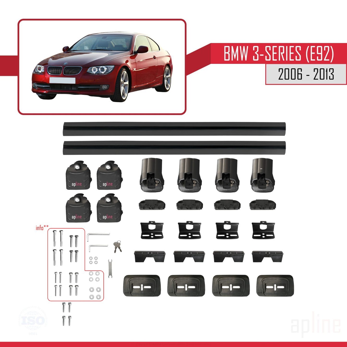 Kompatibel mit BMW 3er (E92) 2006-2013 ACE-3 Dachträger Auto-Dachgepäckträger Reling Schwarzes Aluminium 2 Stangen