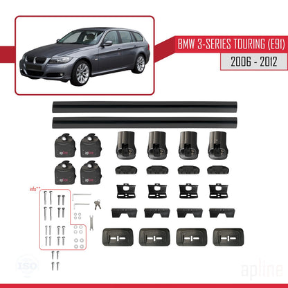 Kompatibel mit BMW 3er Touring (E91) 2006-2012 ACE-3 Dachgepäckträger, schwarzes Aluminium, 2 Querträger