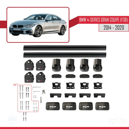 Kompatibel mit BMW 4er Gran Coupé (F36) 2014-2020 ACE-3 Dachträger Auto-Dachgepäckträger Reling Schwarzes Aluminium 2 Stangen