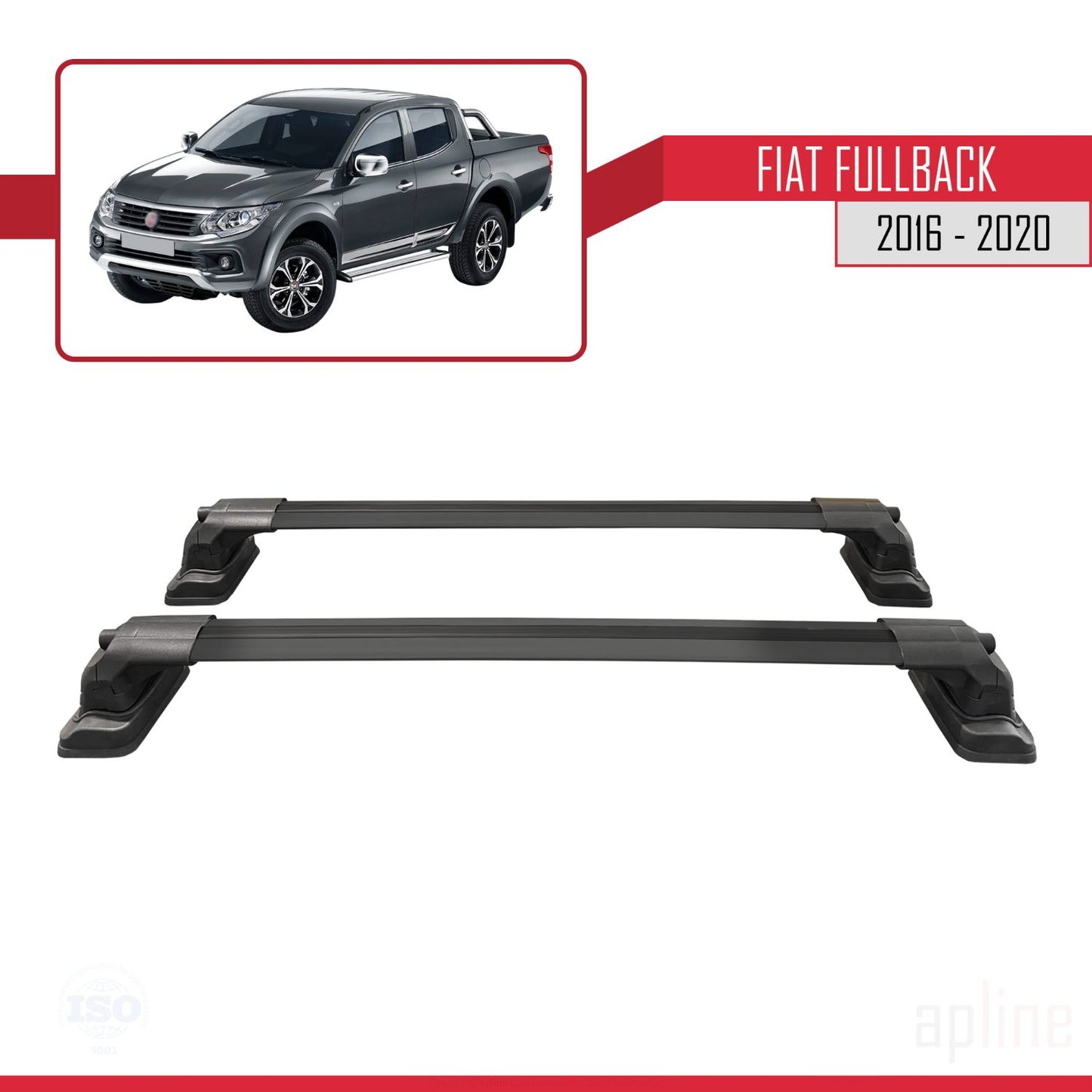 Compatible avec Fiat Fullback 2016-2020 ACE-3 Barres de Toit Railing Porte-Bagages de Voiture Noir Aluminium 2 Barres