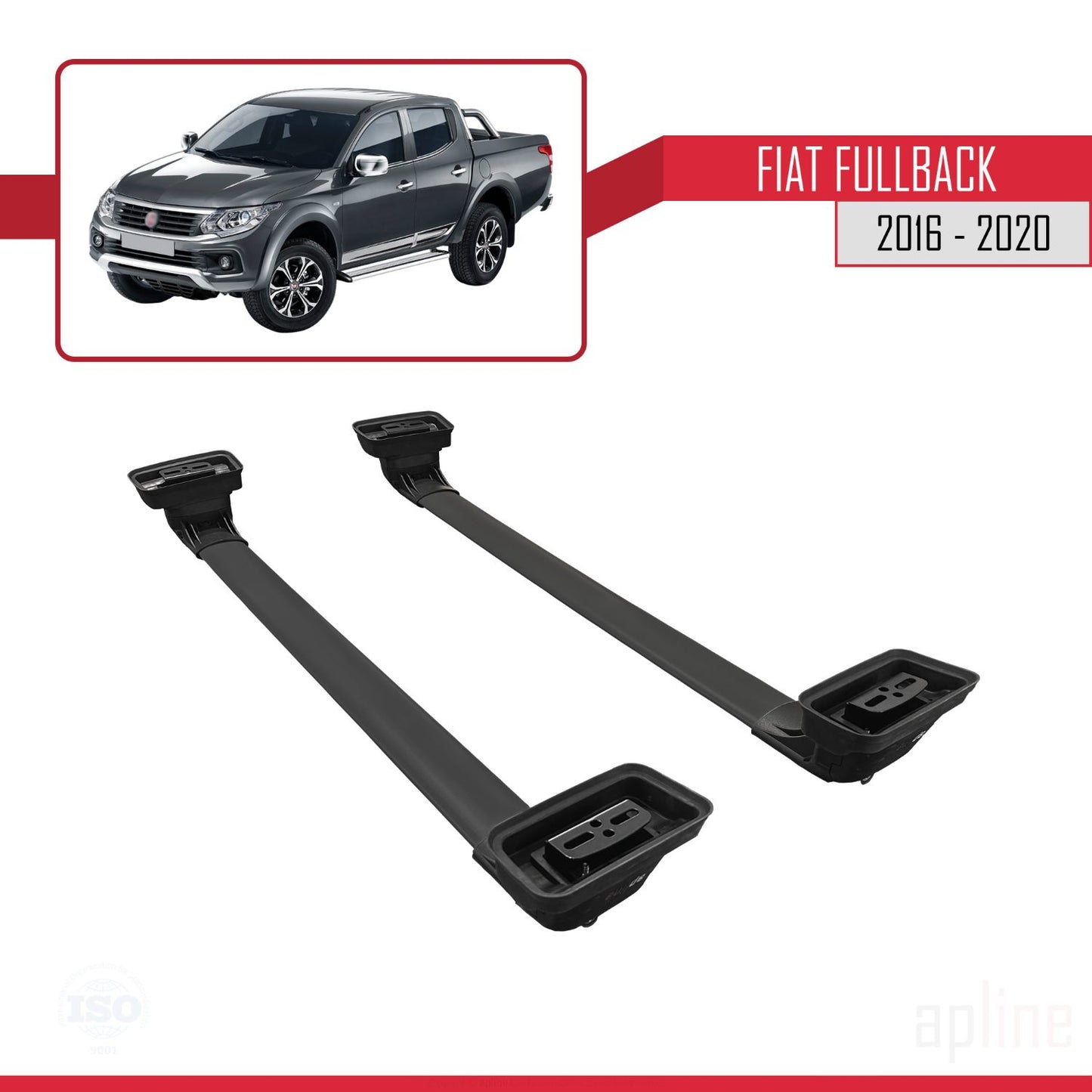 Compatible avec Fiat Fullback 2016-2020 ACE-3 Barres de Toit Railing Porte-Bagages de Voiture Noir Aluminium 2 Barres