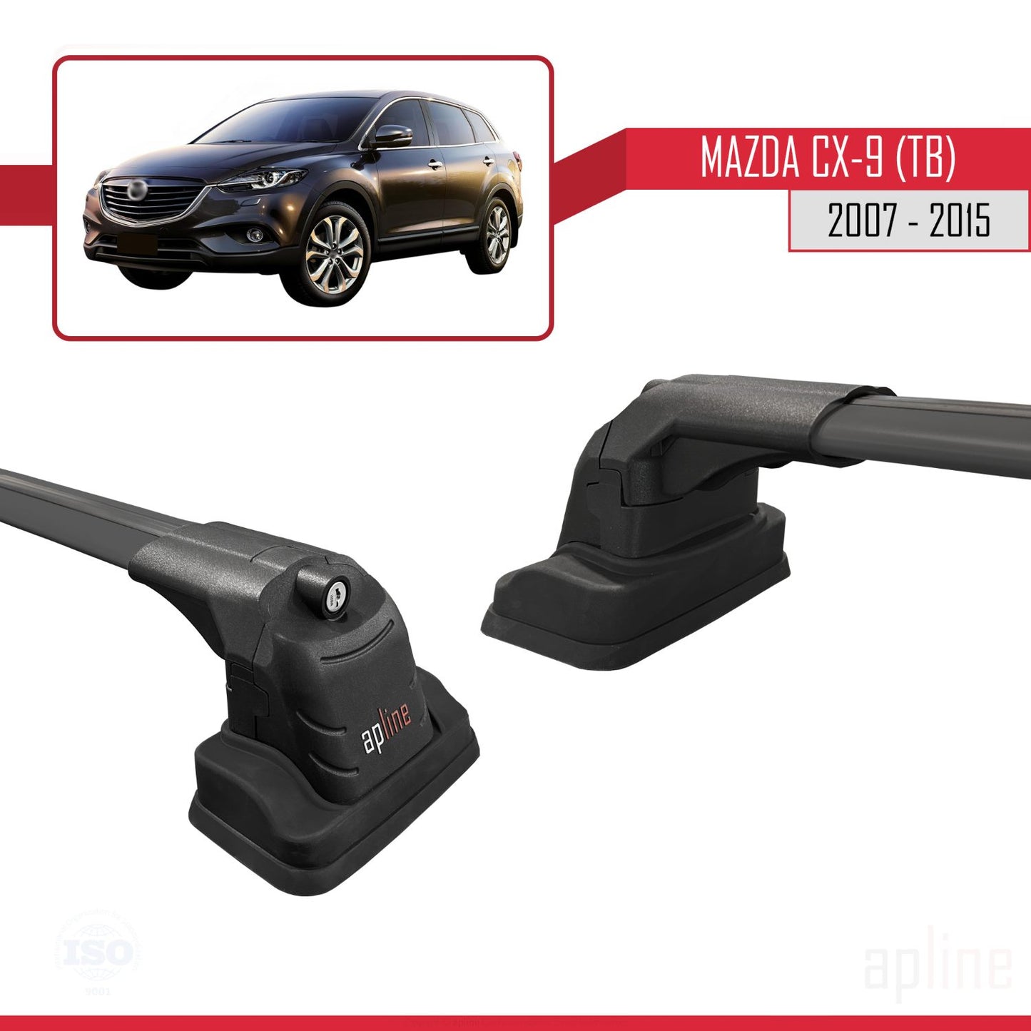 Compatible avec Mazda CX-9 (TB) 2007-2015 ACE-3 Barres de Toit Railing Porte-Bagages de Voiture Noir Aluminium 2 Barres