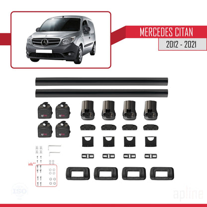 Compatible avec Mercedes Benz Citan 2012-2021 ACE-3 Barres de Toit Railing Porte-Bagages de Voiture Noir Aluminium 2 Barres