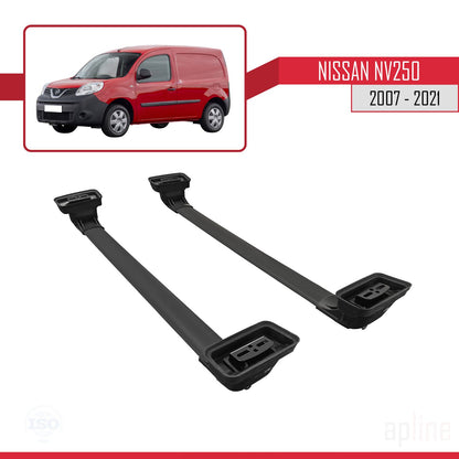 Compatible avec Nissan NV250 2007-2021 ACE-3 Barres de Toit Railing Porte-Bagages de Voiture Noir Aluminium 2 Barres