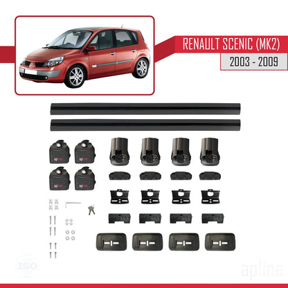 Compatible avec Renault Scenic (MK2) 2003-2009 ACE-3 Barres de Toit Railing Porte-Bagages de Voiture Noir Aluminium 2 Barres