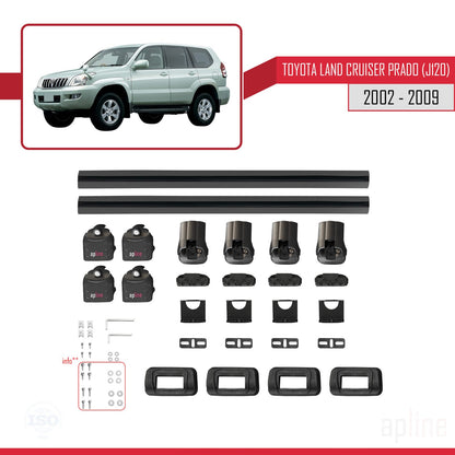 Compatible avec Toyota Land Cruiser Prado (J120) 2002-2009 ACE-3 Barres de Toit Railing Porte-Bagages de Voiture Noir Aluminium 2 Barres