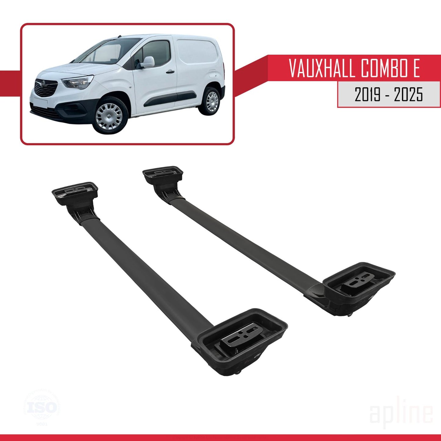 Compatible avec Vauxhall Combo E 2019-2025 ACE-3 Barres de Toit Railing Porte-Bagages de Voiture Noir Aluminium 2 Barres